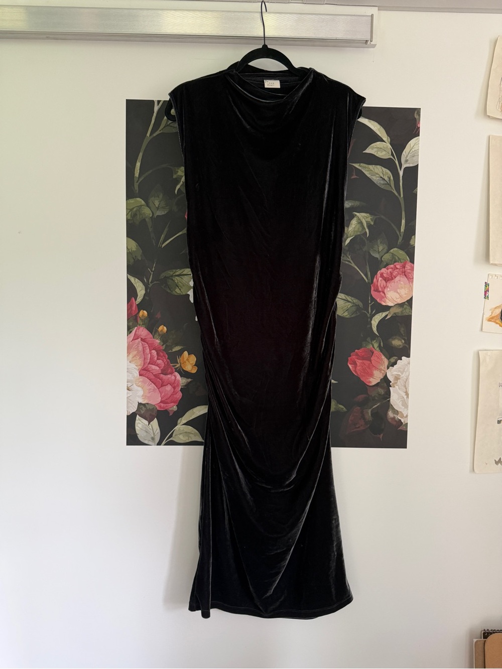 a new day Black Velvet Maxi Dress with Draped Silhouette